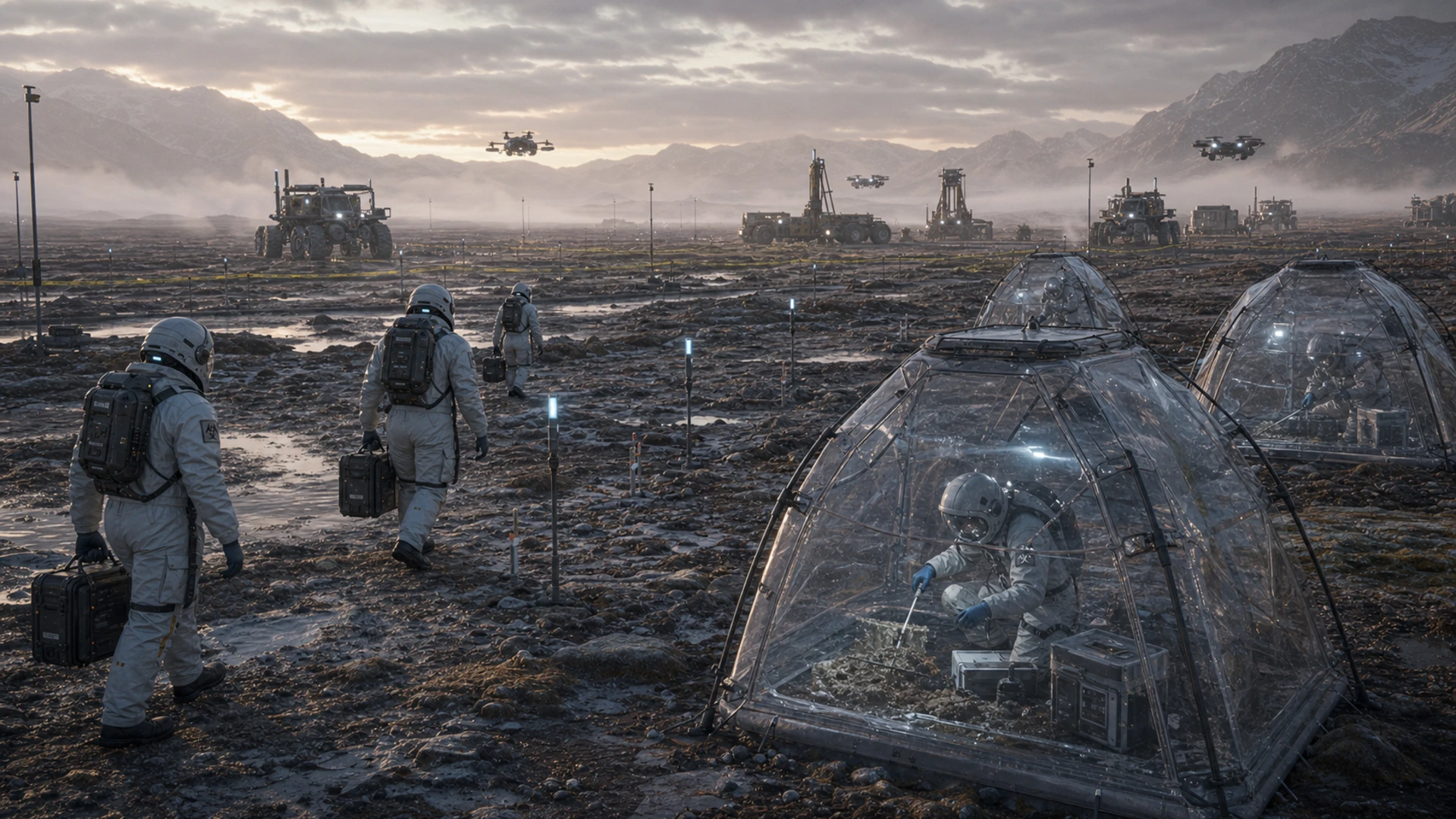 High-resolution concept image for Worldline Report: Trace Life Embargo: CT-03 terrain, mission infrastructure, atmospheric light, and native pressure rendered as a cinematic WebP illustration.