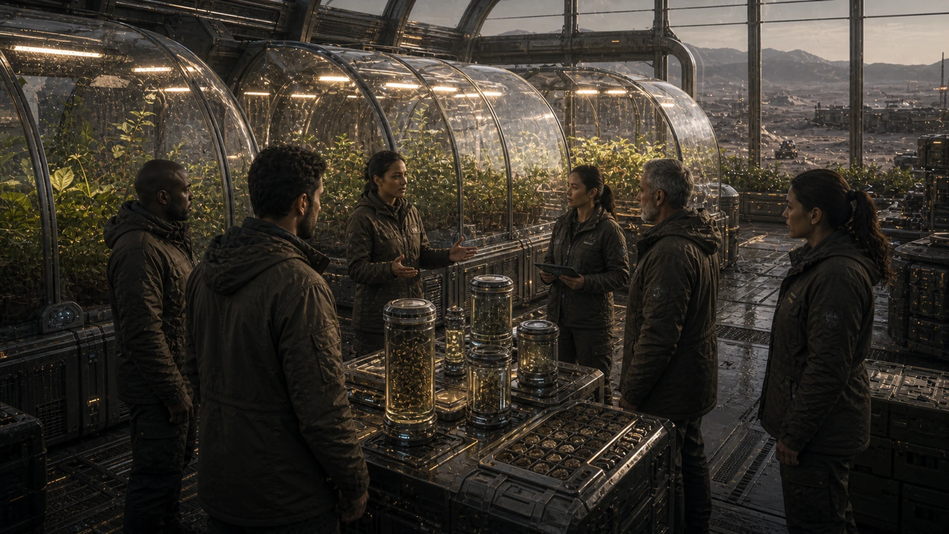 High-resolution concept image for Seed Adaptation Front: CT-03 terrain, mission infrastructure, atmospheric light, and soil pressure rendered as a cinematic WebP illustration.