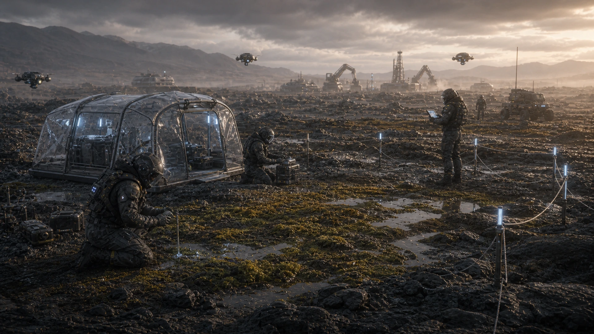High-resolution concept image for Trace Life Embargo: CT-03 terrain, mission infrastructure, atmospheric light, and native pressure rendered as a cinematic WebP illustration.